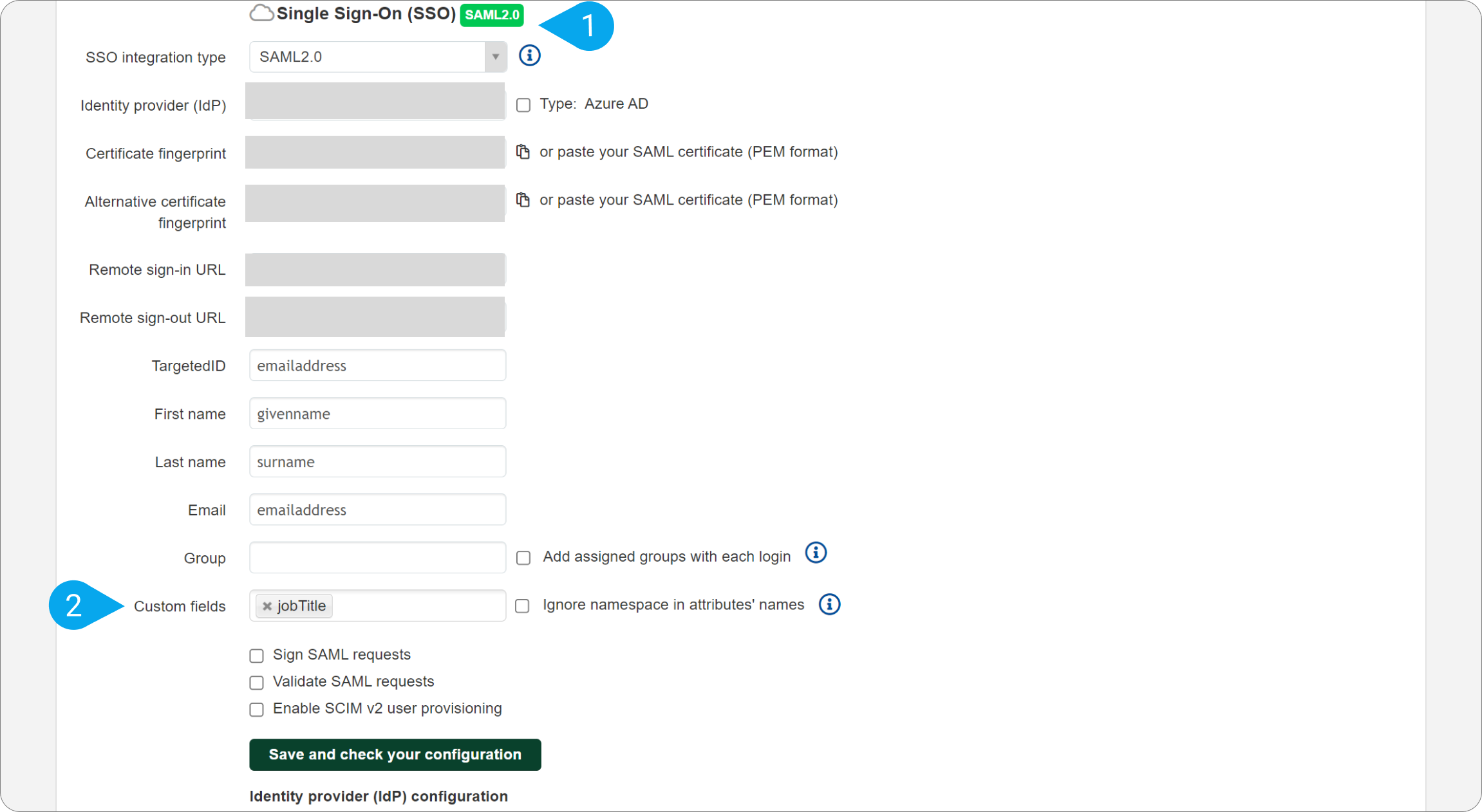 How to populate custom user fields via SSO in the Legacy interface